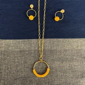 Lane Bryant Necklace and Matching Pierced Earrings-Yellow Beads, Necklace -15”